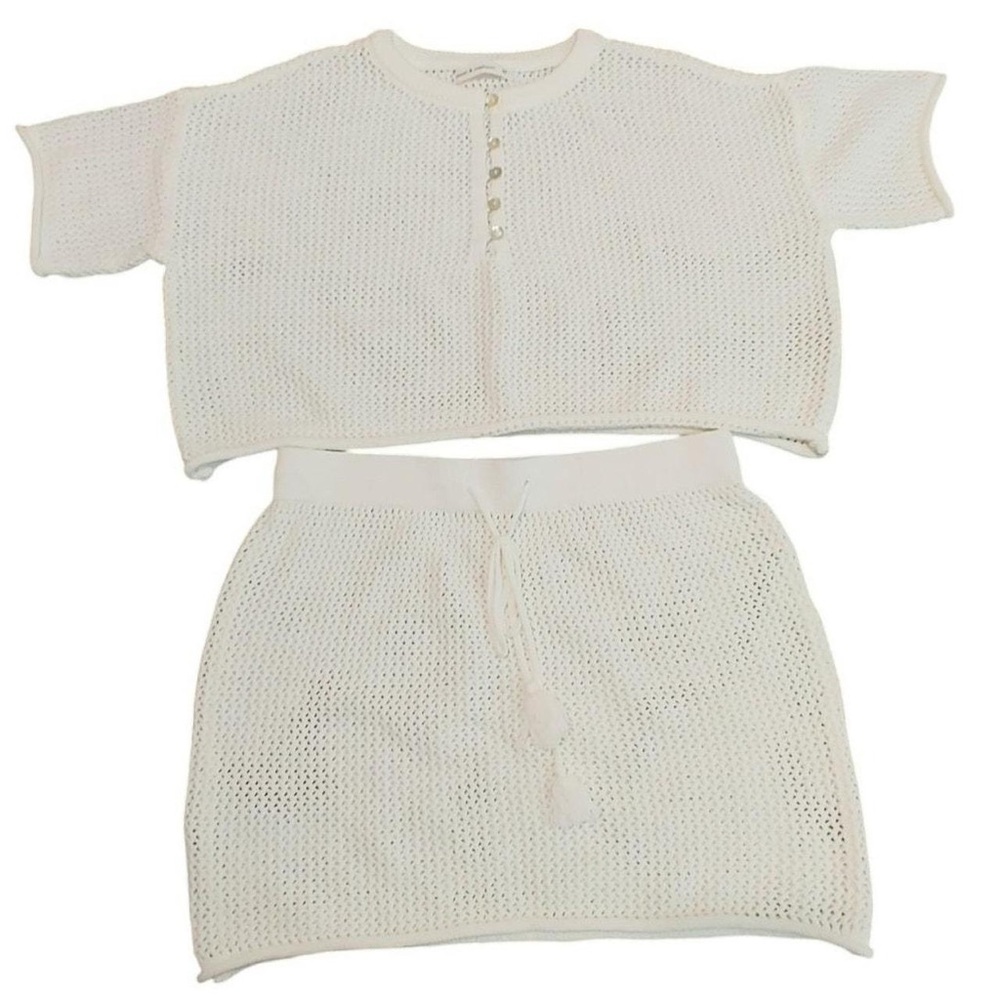 White Knit Sweater and Skirt Set